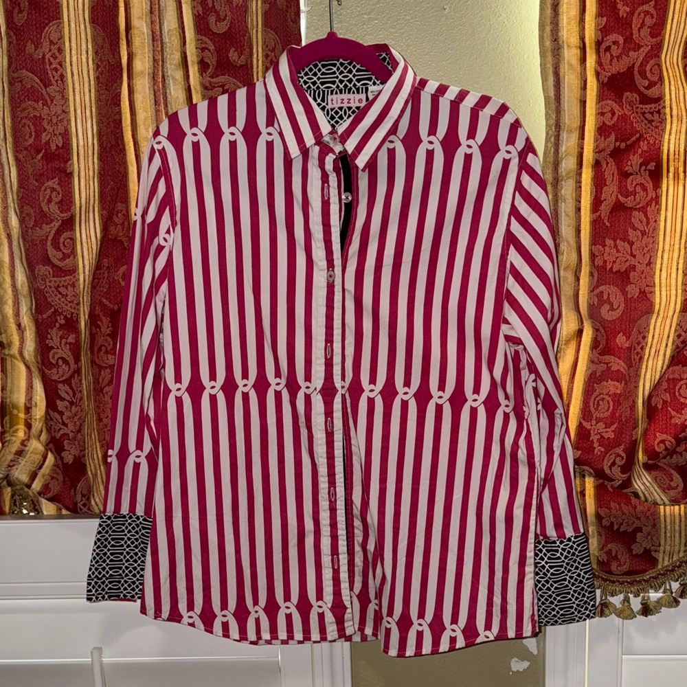 Tizzie Red and White Striped Button Down Shirt